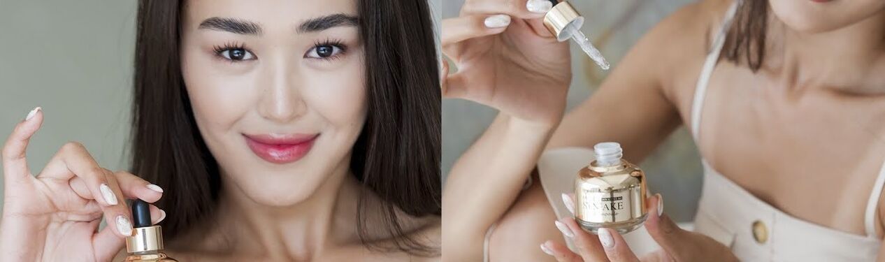 Tragen Sie zur Gesichtsverjüngung ein Serum auf die Haut auf